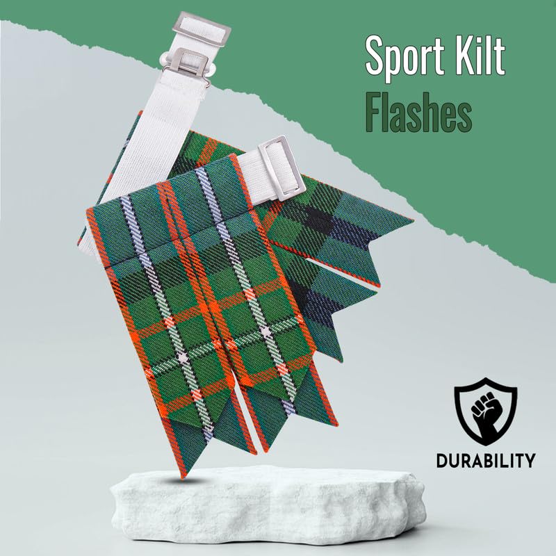 Kilt Flashes for Men with Heavy Buckle Adjusters, Plain & Tartan Kilt Sock Flashes. - color: Ferguson
