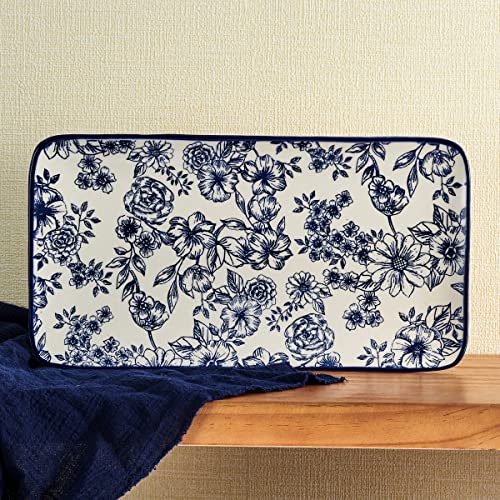 Pfaltzgraff Gabriela Blue Floral Rectangle Platter, 14.75 Inch - size: 14.75 Inch