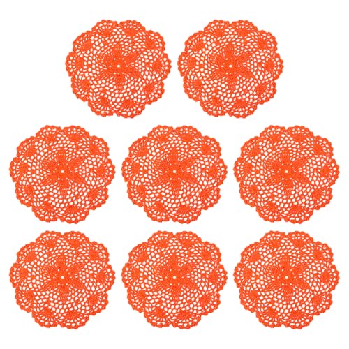 uxcell Crochet Doilies, 8Pcs 8" - Handmade Crochet Cotton Coaster, Round Lace Placemats with Floral Patterns for Wedding Party Decoration (Orange) - color: Orange