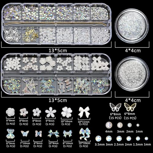 White Flower Nail Charms Rhinestones for Women Nail Design - color: Colorful-04