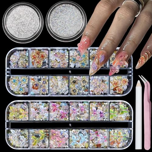 Colorful Flower Nail Charms Rhinestones for Women Nail Design - color: Colorful-10
