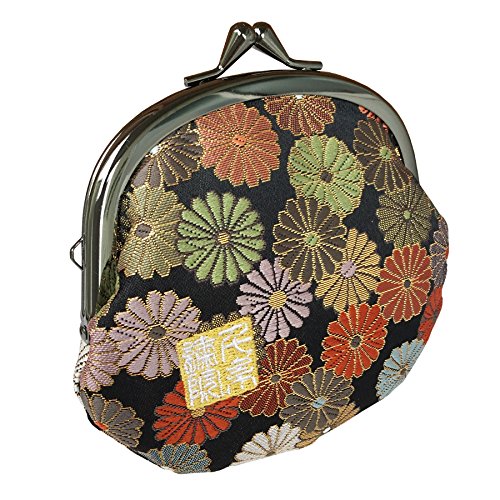 Nishijin brocade round clasp purse/coin purse with lining, size L. (Kurogikuranman) - color: Kurogikuranman