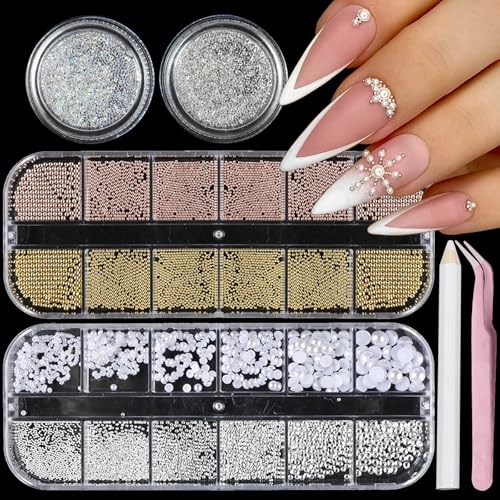 Nail Steel Ball with Pearls for Women Nail Art DIY Nail Charms - color: Colorful-13
