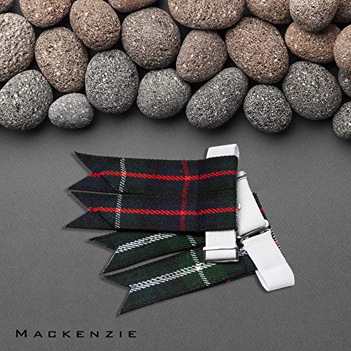 Kilt Flashes for Men with Heavy Buckle Adjusters, Plain & Tartan Kilt Sock Flashes. - color: Mackenzie 009flbu