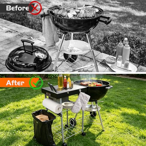 2-in-1 Grill Cart & Prep Table with Storage Shelves for Weber 22" & 18" Kettle Grills, Small Hook-On Grill Side Table, Grill Stand for Blackstone 17" Griddle for Ninja Woodfire Pitboss 150 Series - size: Small