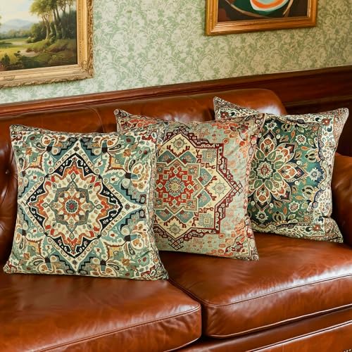 Boho Soft Velvet Throw Pillow Covers 20x20 in Vintage Moroccan - color: Blue, size: 20" x 20" (Pack of 2)