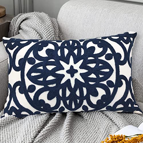 Alysheer Boho Embroidered Lumbar Throw Pillow Cover 12"x 20", 1pc Navy - color: Navy, size: 20" x 12" (Pack of 1)