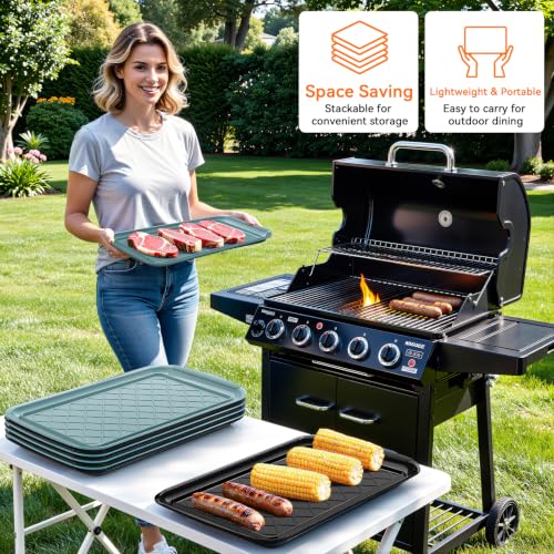 Grilling Prep & Serve Trays for Party Set of 2, Large BBQ Serving Platters - color: Black & Green