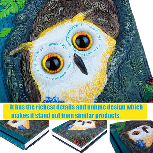 Handmade Cute Owl in Tree Hole 3D Journal,Resin Engraving Notebook,Hardcover Travel Diary for Writing,Sketchbook,Collection,Gift,Decoration Diary for Man And Woman A5 Size （white） (White) - color: White