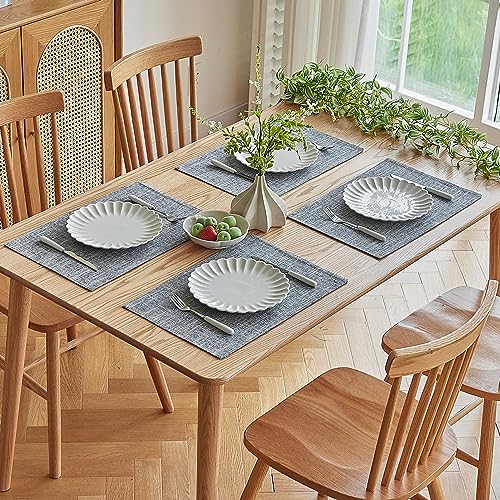 Softalker Faux Linen Cloth Placemats Set of 4-12 x 18 Inch, Light Grey - color: Light Grey, size: 4pc