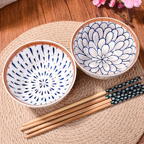 Porcelain Rice Bowl with Chopsticks Set of 2, 4.5'' Bohemian Sushi Bowls - style: TH4