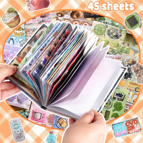 Tmtains 45 Sheets Japanese Sticker Book for Scrapbook 800+Pcs Heisei Retro Romantic Memory Style Kawaii Korean Sticker for Journaling Aesthetic Japanese Stickers Book for Adult DIY Gifts(Time of Sea) - color: Af-black