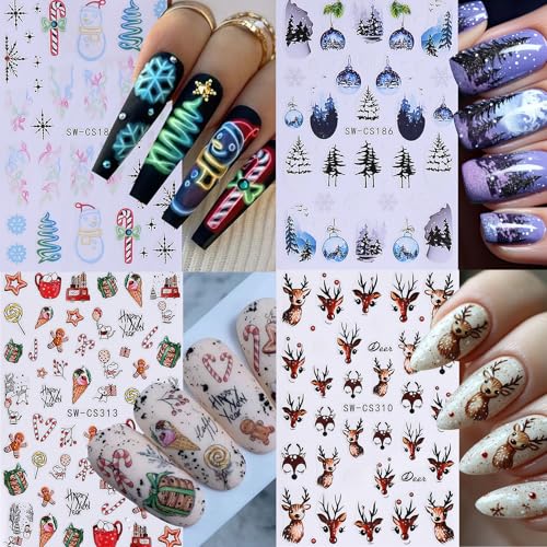 Christmas Nail Art Stickers Decals 16PCS 3D Self-Adhesive New Year Sticker for Nail Art Santa Claus Tree Elk Snowman Gonks Red Designs DIY Xmas Winter Decor Nail Art Supplies for Women - style: Christmas