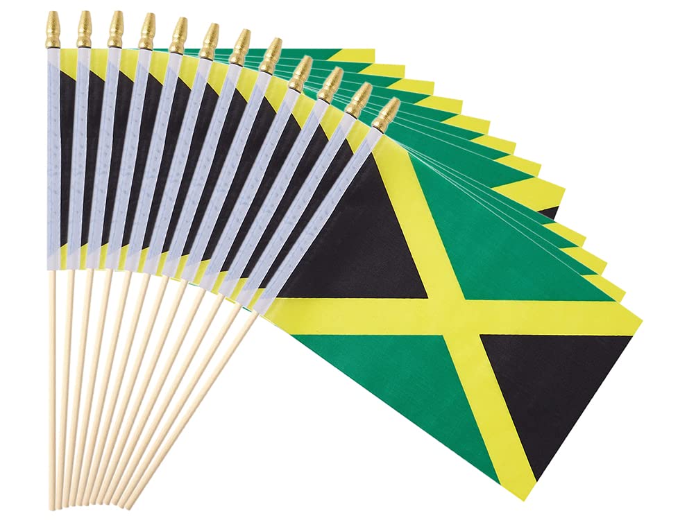 25Pack Small Jamaica Flag Handheld Mini Jamaican Flag on Stick 5x8 Inch - color: Jamaica
