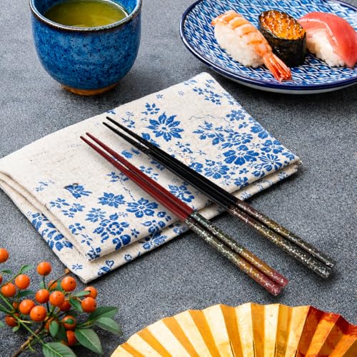 Premium Japanese Chopsticks Set for 2 [Made in Japan] Reusable Wooden Chopsticks with Elegant Iridescent Inlay Traditional Lacquered Finish D (Flame Red 2prs (MK060)) - color: Flame Red 2prs (MK060)