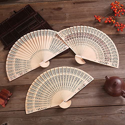Sandalwood Hand Fans Foldable 50 Pcs with Organza Bags Wedding Favor - color: Generic-50pcs With Organza Bags