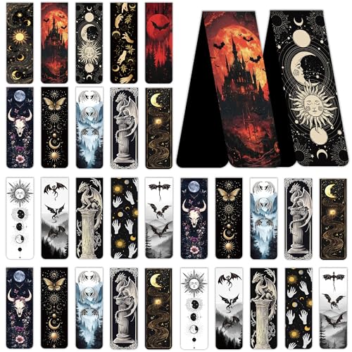 Dark Fantasy Magnetic Bookmarks: 30 Pcs Gothic Witchy Moon Book Mark Clips for Book Lovers, Dark Academia Page Marker for Reading Women Men, Bookish Gifts for Birthday Halloween School Office Supplies - style: Fantasy