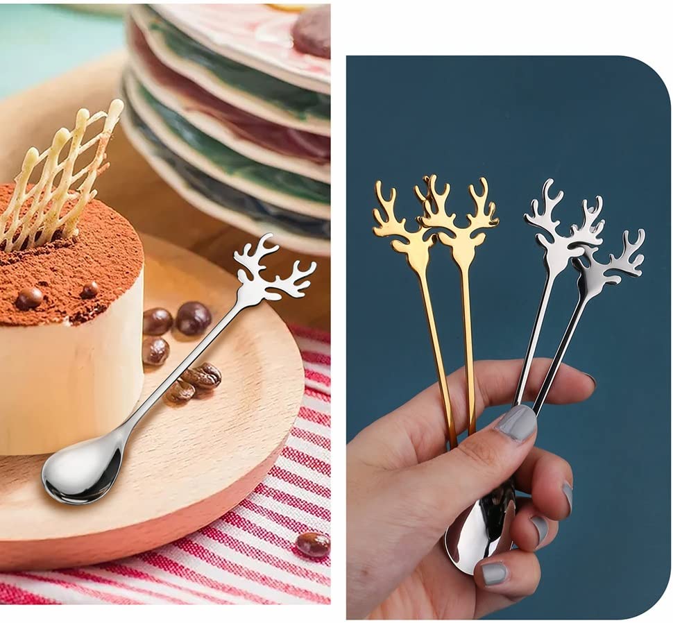 20 Pieces Gold Plated Stainless Steel Mini Coffee Espresso Spoon, Elk shaped spoon Dessert Teaspoons Small Soup Spoons 5.5 inch Specialty Demitasse Stirring Spoons - size: Gold 20 Pack