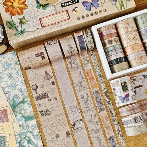 32 Rolls Vintage Rainbow Washi Tape Set Aesthetic Decorative scrapbook Tape - color: Brown vintage