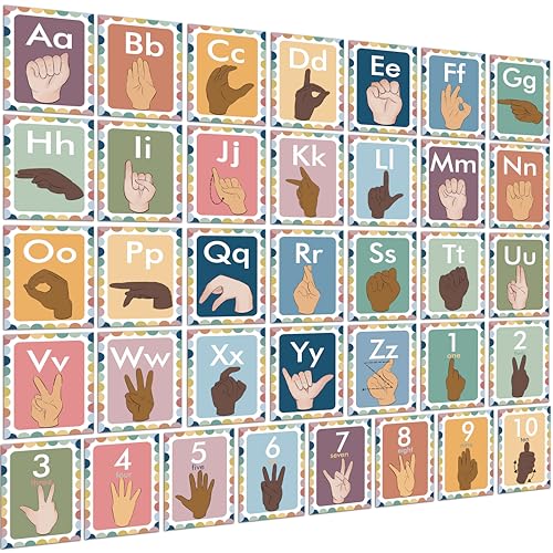 YIYDONG 36 Pieces ASL Alphabet Line Bulletin Board Set ABC Number Sign Language Flash Cards Wall Decorations for Pre-School Kindergarten Elementary Classroom Nursery Homeschool (Bohemia) - color: Bohemia
