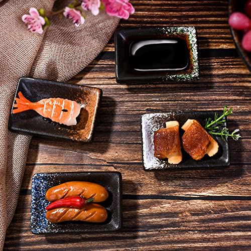 Ceramic Dipping Sauce Dish Set of 4, 3.35'' Rectangular Small Sushi Bowls - color: FX