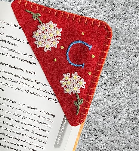Personalized Hand Embroidered Corner Bookmark, Cute Flower Book Mark, Hand Stitch Gift for Women Book Lovers by HNQCPCVU (C, RED) - color: Red, size: C