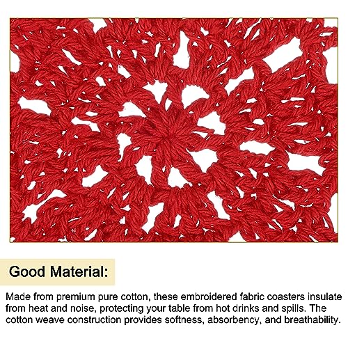 uxcell Fabric Coasters, 8pcs 4" - Cotton Woven Crochet Doilies, Lace Embroidery Cup Mat with Floral Pattern for Wedding Party Decoration (Red) - color: Red