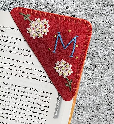 Personalized Hand Embroidered Corner Bookmark, Bookmarks for Women, Personalized Bookmark for Books, Cute Flower Book Mark, Hand Stitch Gift for Women for Book Lovers by HNQCPCVU (M, RED) - color: Red, size: M