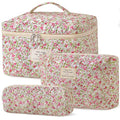 HBselect Quilted Makeup Bag, 3Pcs Cotton Large Travel Makeup Bags Organizer - color: A-3PCS-Floral 19