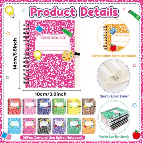 Wiooffen 72 Pcs Composition Notebook Gift Bulk A6 Welcome Back Marble Journal Spiral Notepads with Ballpoint Pens Inspirational Stationery for Office Supplies Teachers Daily Planner and Organizer
