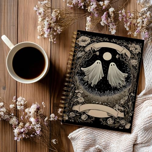 Notebook Journal for Women - A5 Spiral Notebook with Ghost in forest Design, Vintage Dark Romantic Ghost Wildflowers, Gothic Office & School Supplies, Unique Gifts for Women Birthday, Christmas (Ghost2) - color: Ghost2