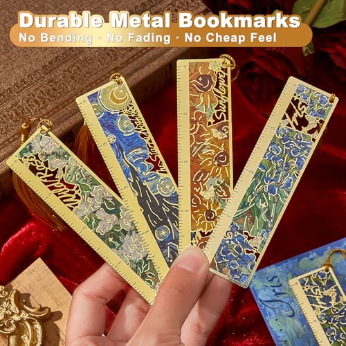 4 PCS Book Marks for Reading Women, Metal Van Gogh Bookmark - style: Oil-Painting Ruler