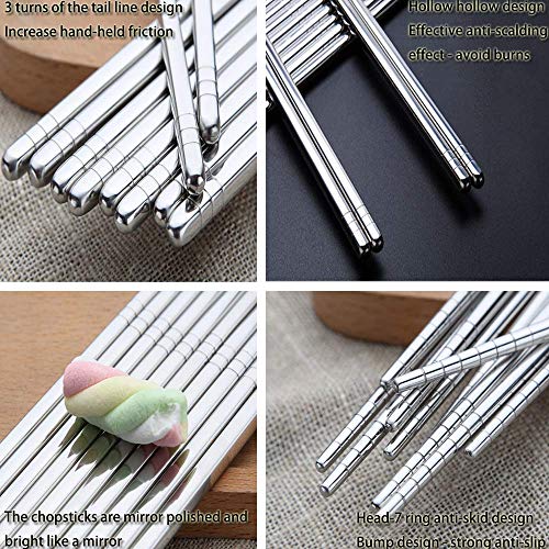 5 Pairs 304 Stainless Steel Chopsticks, 8.9 Inch, Silver