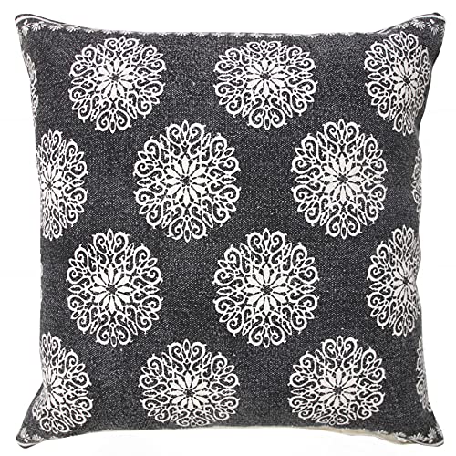 20x20 Inches Floral Cotton Throw Pillow Covers for Home Decor | Traditional Boho Cushion Covers for Throw Pillows | Perfect for Living Room Couch & Bedroom Decorations | Black/White - color: Black/White
