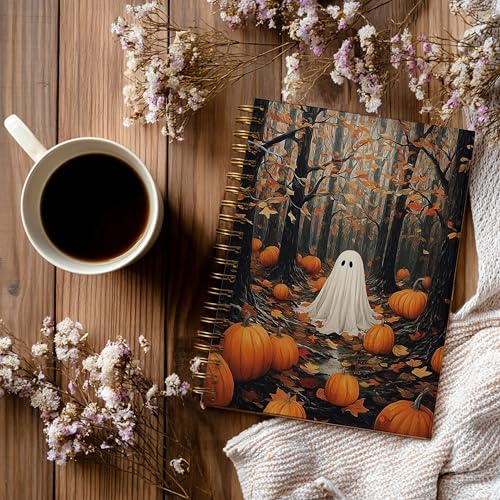 Notebook Journal for Women - A5 Spiral Notebook with Ghost in forest Design, Vintage Dark Romantic Ghost Wildflowers, Gothic Office & School Supplies, Unique Gifts for Women Birthday, Christmas (Forest Ghost) - color: Forest Ghost
