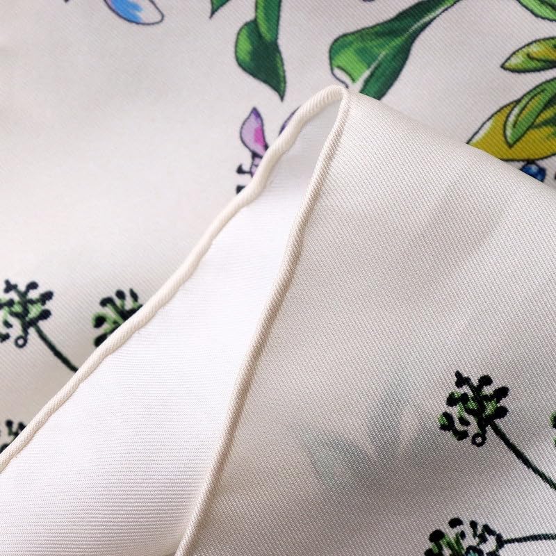 ANDANTINO 100% Mulberry Silk Scarf -Women 35" Square Hair Wraps-Gift Packed - color: Flowers-white-twill