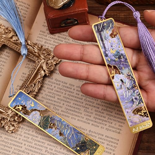 12 Pieces Metal Bookmarks with Tassel, Golden Hollow Bookmark Oil Painting Theme Girl Book Mark Bookmarks for Book Lovers Writers Readers Children Teens Men Women Adults - style: 12Pcs Garden