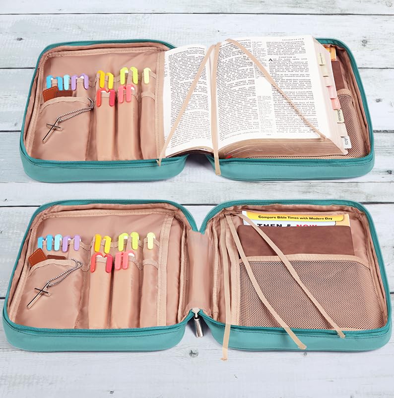 FINDCOZY Bible Cover for Women, Medium Carrying Case for Regular Bible - color: Turquoise, size: Medium