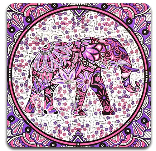 Hand Drawn Elephant Square Coaster Set - Made of Recycled Rubber - Set of 4 - color: Hand Drawn Elephant