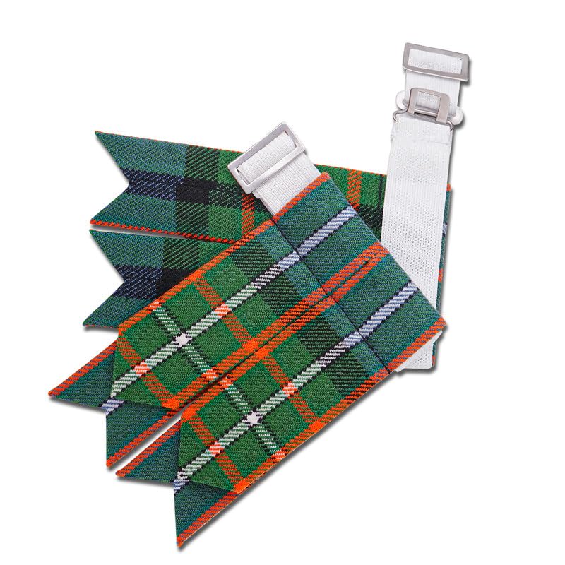 Kilt Flashes for Men with Heavy Buckle Adjusters, Plain & Tartan Kilt Sock Flashes. - color: Ferguson