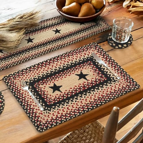 Homespice Gloucester Jute Braided Placemats, Rect 13x19 Set of 6 - color: Primitive Star Gloucester