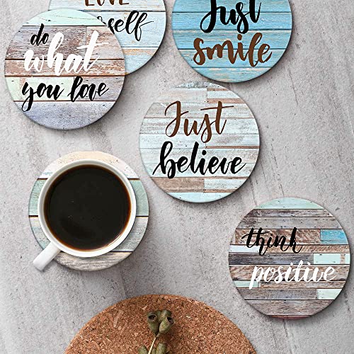 Britimes Coasters for Drinks, Set of 6, Ceramic Stone, Colorful Wooden - color: Retro 7