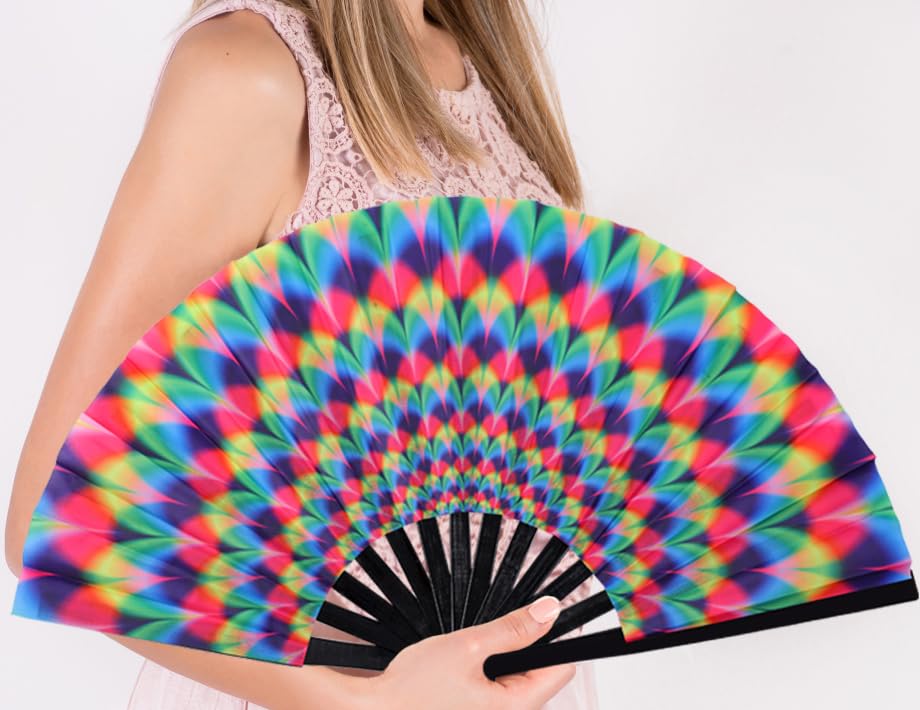 Large Folding Hand Fan for Men/Women, Large Rave Hand Fan Summer Folding Handheld Fan for Disco Party, Beach, Dancing, Gift(Dazzling) - color: Dazzling