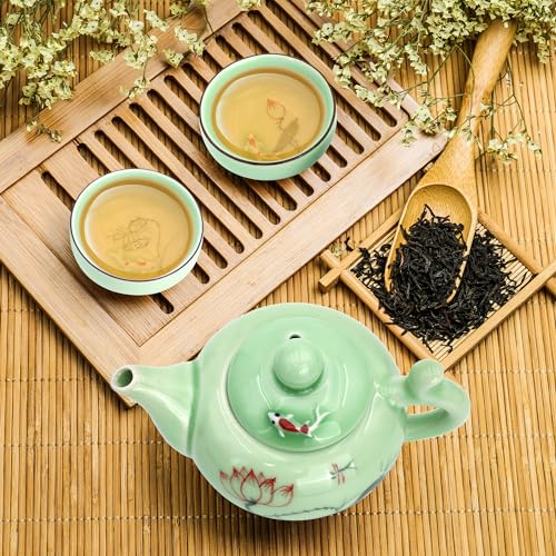 DELIFUR Celadon Handcrafted Porcelain Tea Set Lotus Theme Porcelain Tea Pot Covered Teacup Gongdao Cup From China (Lotus Tea pot) - style: Lotus Tea pot