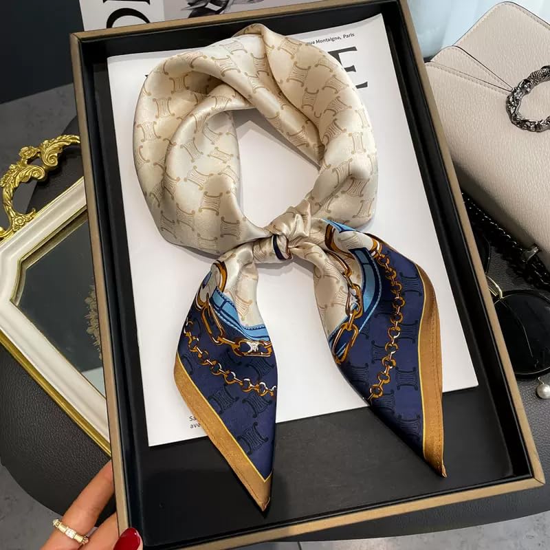 100% Mulberry Silk Scarf - 25.6" Square Neckerchief & Headscarf Gift Packed - color: Brown-2