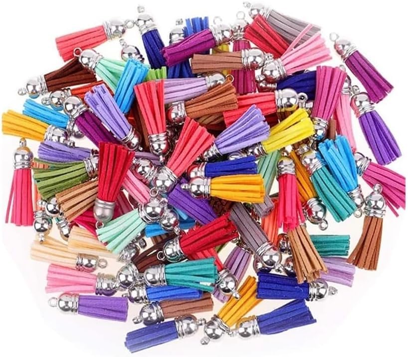 20Pcs Leather Tassel for Jewelry Making - Multi-Color Beaded Keychain Accessories with Metal Rings, DIY Craft Supplies for Bags/Bookmarks/Phone Straps