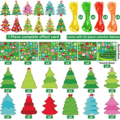Funrous 24 Pcs DIY Christmas Tree Paper Craft Kit Hanging Ornaments DIY Christmas Crafts Card Making Kit for Kids Holiday Favor Decorative Sticker Xmas Party Supplies