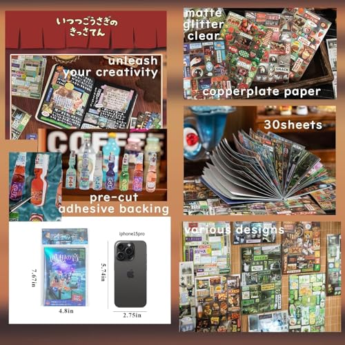 Japanese Stickers Book for Journaling,Retro Japanese Stickers for Planner - color: Frost
