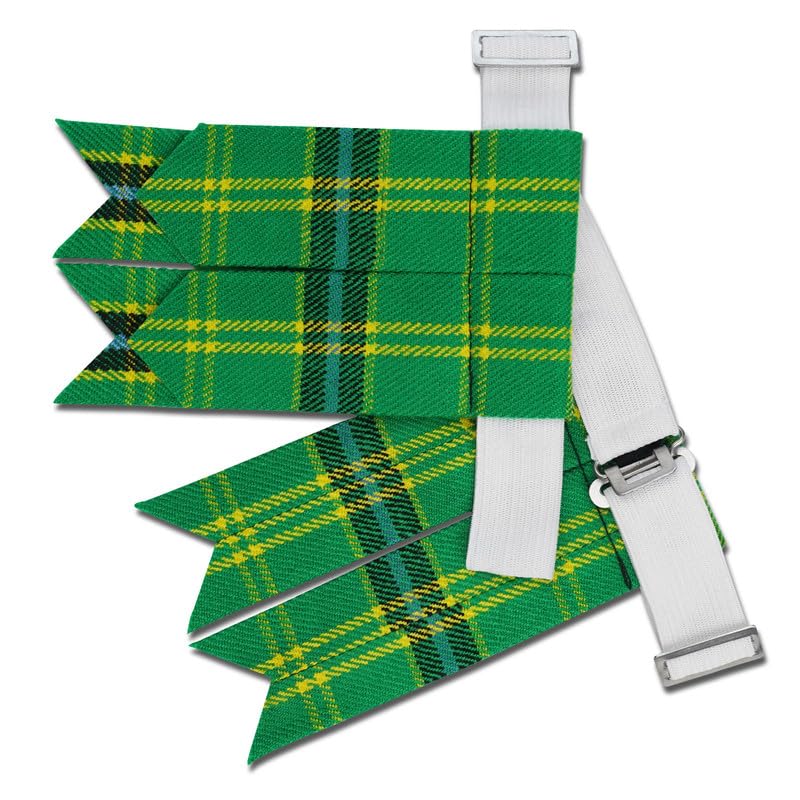 Kilt Flashes for Men with Heavy Buckle Adjusters, Plain & Tartan Kilt Sock Flashes. - color: American Green