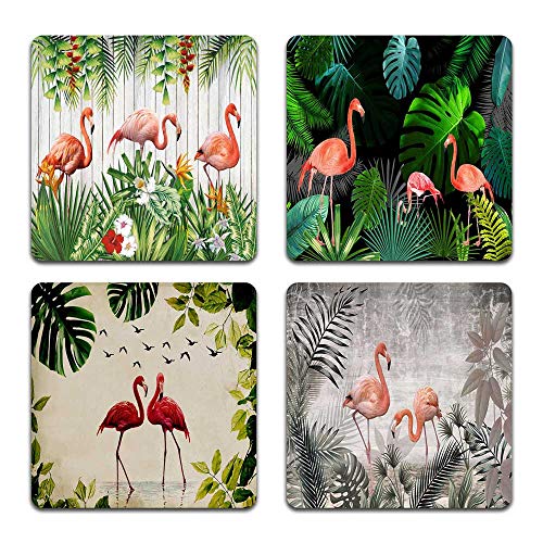 Beautiful Flamingo Square Coaster Set - Made of Recycled Rubber - Set of 4 - color: Beautiful Flamingo